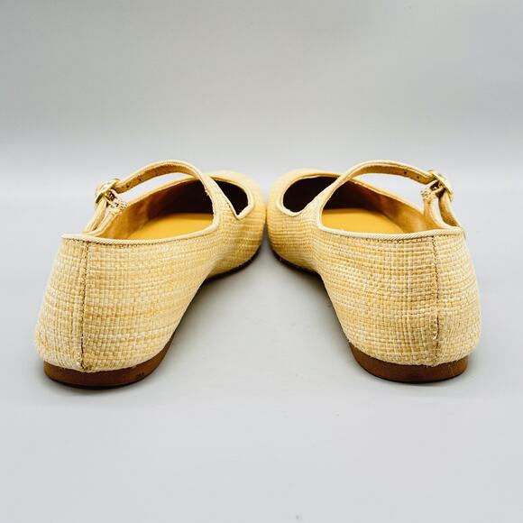 J Crew Shoes Womens 6.5 Beige Mary Jane Ballet Flats Raffia Woven Buckle Comfort - Picture 7 of 12